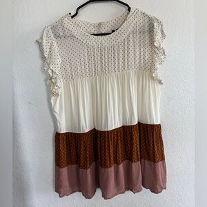 Versona Cream and Brown Polka Dot Blouse